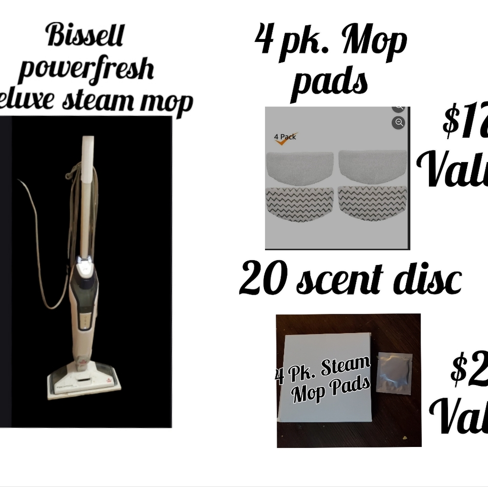 Bissell  Power fresh  Stay mop with 4 brand new mop pads and 20 cent disc